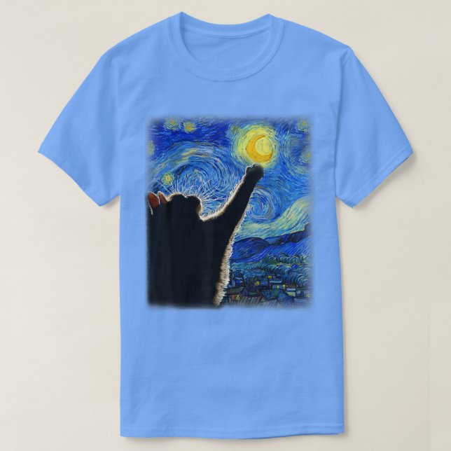 T-shirt Starry Night Cat, Van Gogh Cat, Amoureux des chats (Design devant)