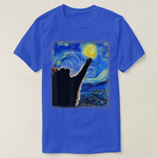 T-shirt Starry Night Cat, Van Gogh Cat, Amoureux des chats (Design devant)