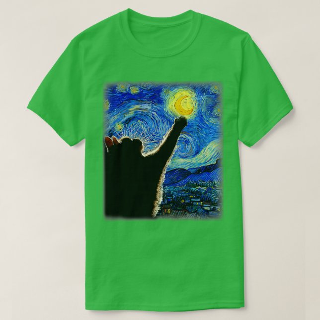 T-shirt Starry Night Cat Van Gogh Cat Amoureux des chats C (Design devant)