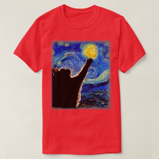 T-shirt Starry Night Cat Van Gogh Cat Amoureux des chats C (Design devant)