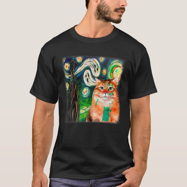 T-shirt Starry Night Cat Van Gogh Ghost Scary Halloween Co (Devant)