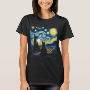T-shirt Starry Night Cat - Van Gogh Inspiré Art Tee
