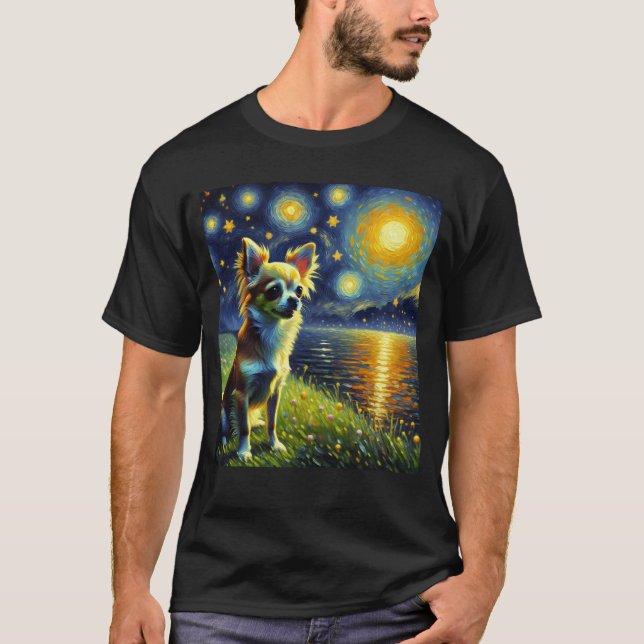 T-shirt Starry Night Chihuahua Chig Van Gogh Lover (Devant)