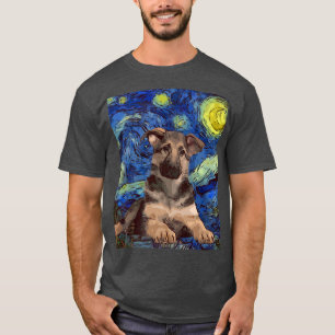 T-shirt Starry Night Chiot Allemand Shepherd Peinture Dog