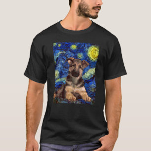 T-shirt Starry Night Chiot Allemand Shepherd Peinture Dog 