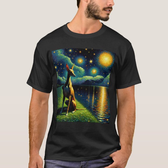 T-shirt Starry Night Cirneco dell'Etna Chien Van Gogh Love (Devant)