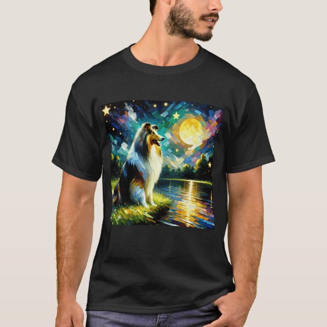 T-shirt Starry Night Collie Dog Van Gogh Lover (Devant)