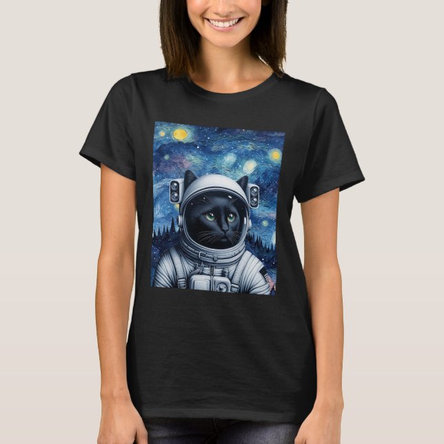 T-shirt Starry Night Cosmic Cat Astronaut Art (Devant)