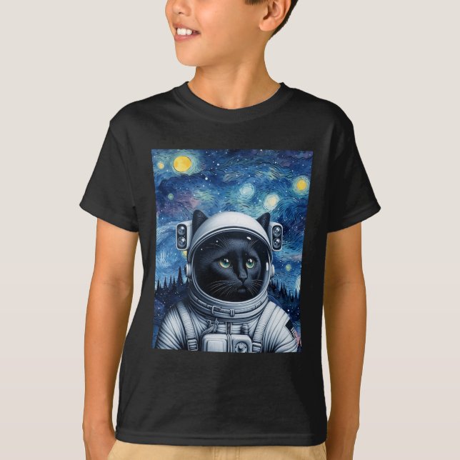 T-shirt Starry Night Cosmic Cat Astronaut Art (Devant)