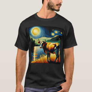 T-shirt Starry Night Cow Van Gogh Lover Farmer