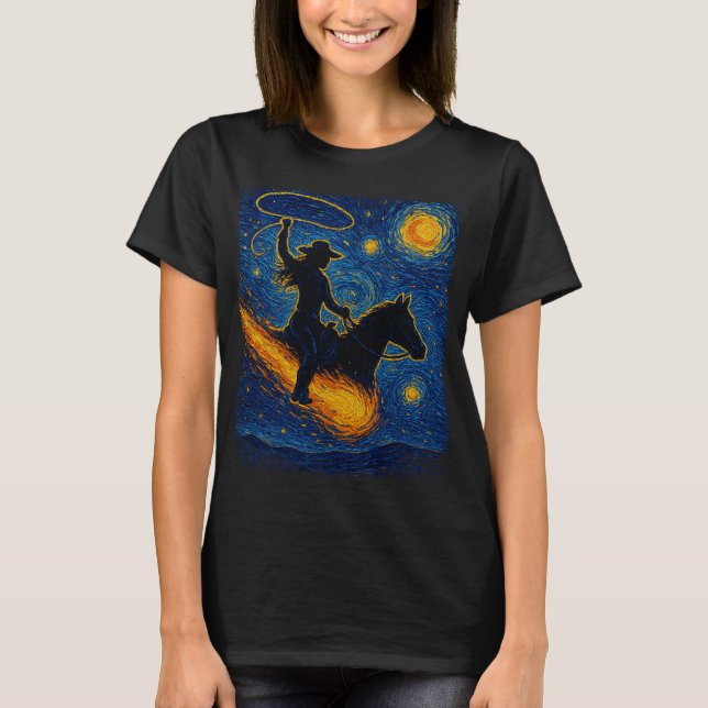 T-shirt Starry Night Cowgirl : Van Gogh Western Art Imprim (Devant)