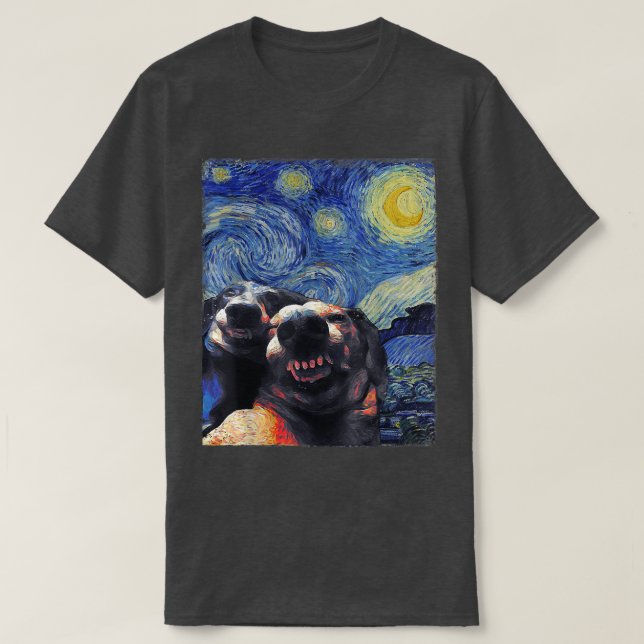 T-shirt Starry Night Dachshunds Funny Dogs Van Gogh Painti (Design devant)