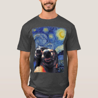 T-shirt Starry Night Dachshunds Funny Dogs Van Gogh Painti