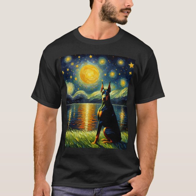 T-shirt Starry Night Doberman Pinscher Chien Van Gogh Love (Devant)
