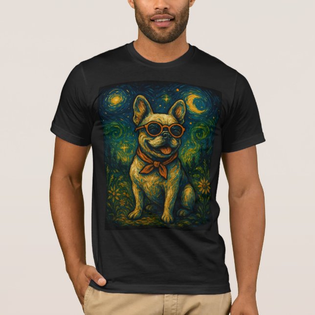 T-shirt Starry Night Dog Drôle Art Style Retro Verres Anim (Devant)