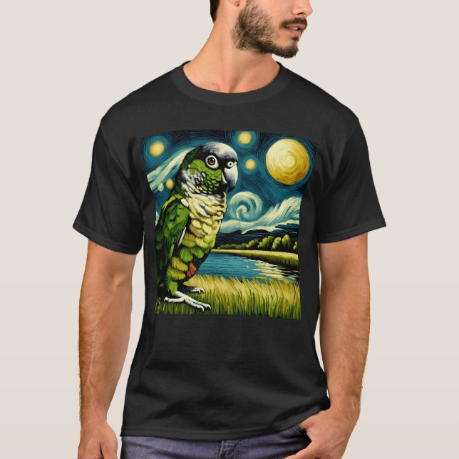 T-shirt Starry Night Green Cheek Conure Parrot Van Gogh (Devant)