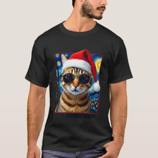 T-shirt Starry Night Orange Tabby Cat Christmas