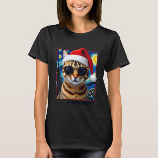T-shirt Starry Night Orange Tabby Cat Christmas