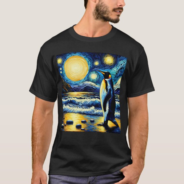 T-shirt Starry Night Penguin Van Gogh Lover (Devant)