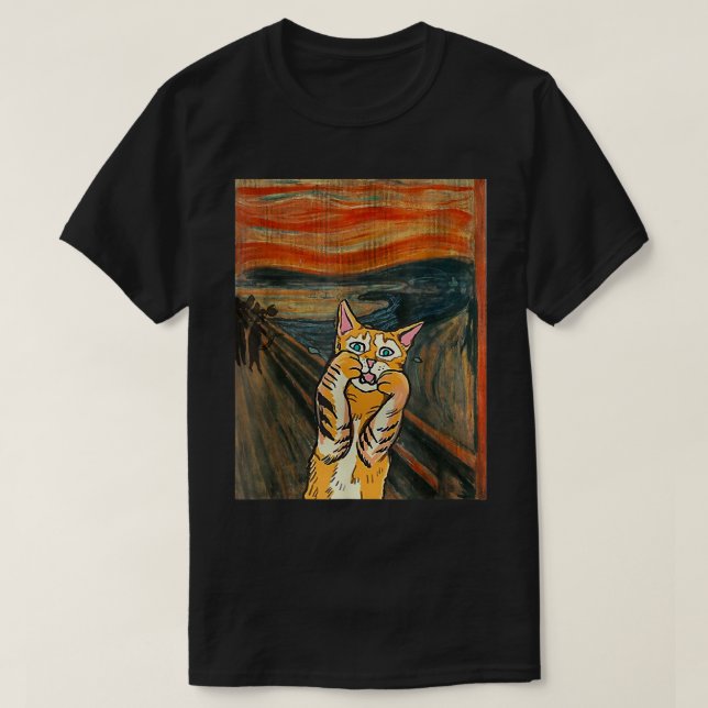 T-shirt Starry Night Scream Cat Art Parody Van Gogh Funny  (Design devant)
