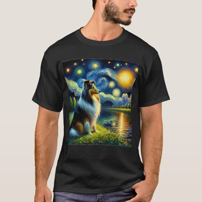T-shirt Starry Night Shelter Chien Van Gogh Lover (Devant)