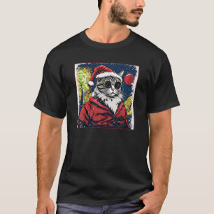 T-shirt Starry Night Tabby Chat Chemise Noël