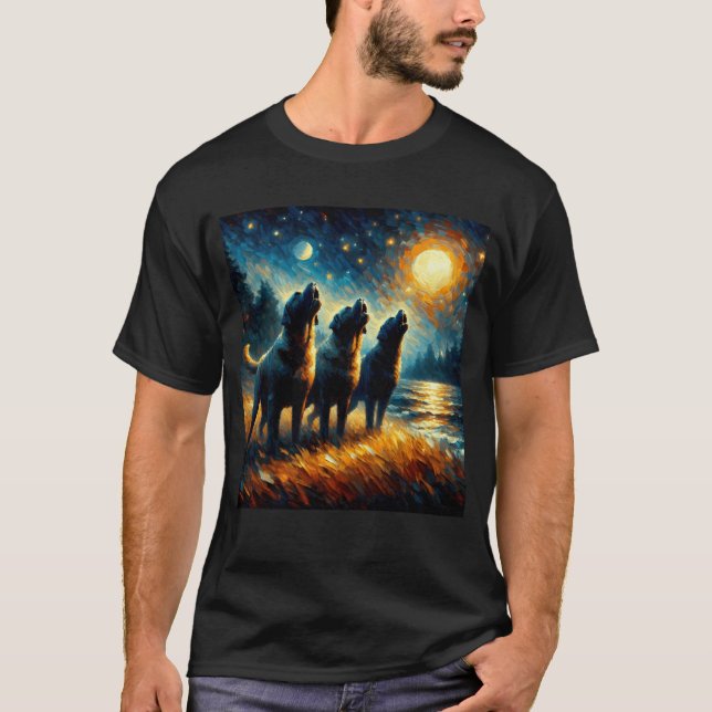 T-shirt Starry Night Three Mastiff hurle à Moon Dog (Devant)