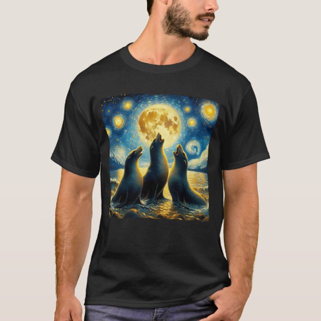 T-shirt Starry Night Three Seals hurle à Moon Van Gogh (Devant)