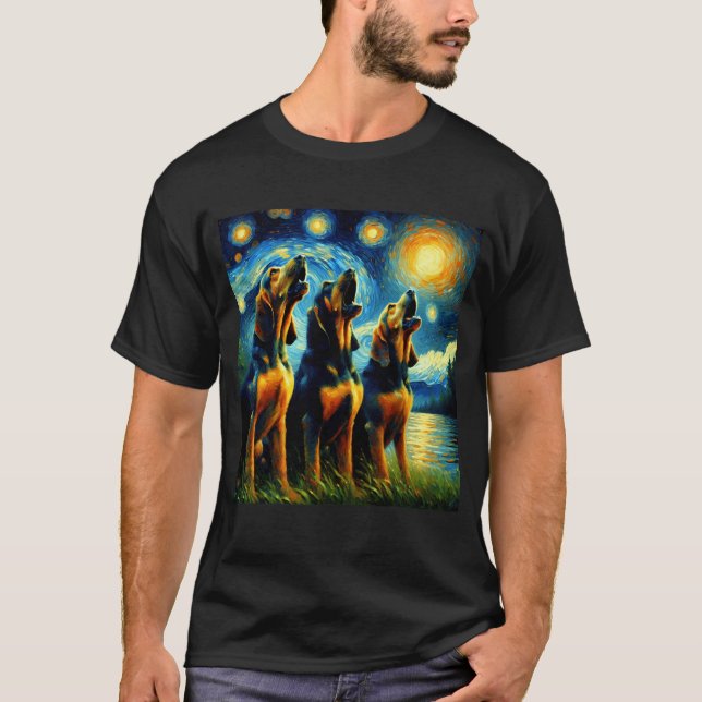 T-shirt Starry Night Trois Bloodhounds hurle à la lune (Devant)