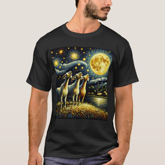 T-shirt Starry Night Trois chèvres hurler à Moon Farm (Devant)