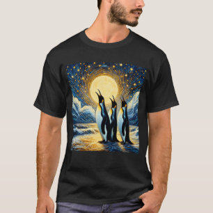 T-shirt Starry Night Trois Penguins hurler à Moon Van