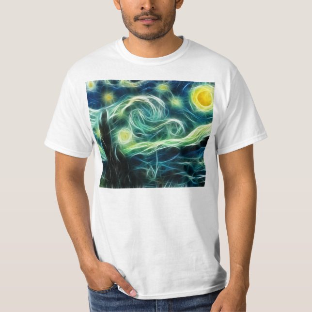 T-shirt Starry Night Van Gogh Fractal Art (Devant)