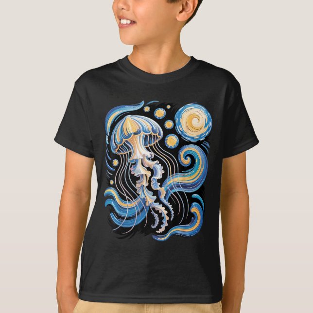 T-shirt Starry night van gogh jellyfish scuba diving surf (Devant)