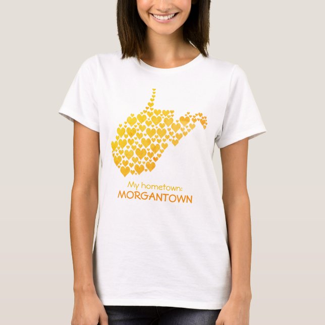 T-shirt State West Virginia Silhouette Hearts & Hometown (Devant)