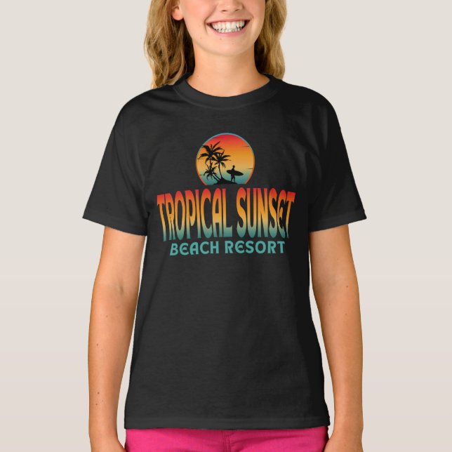 T-SHIRT STATION DE PLAGE TROPICAL SUNSET SURF ÉTÉ (Devant)