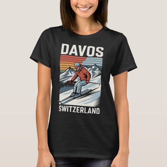 T-shirt Station de ski Retro Davos Suisse (Devant)