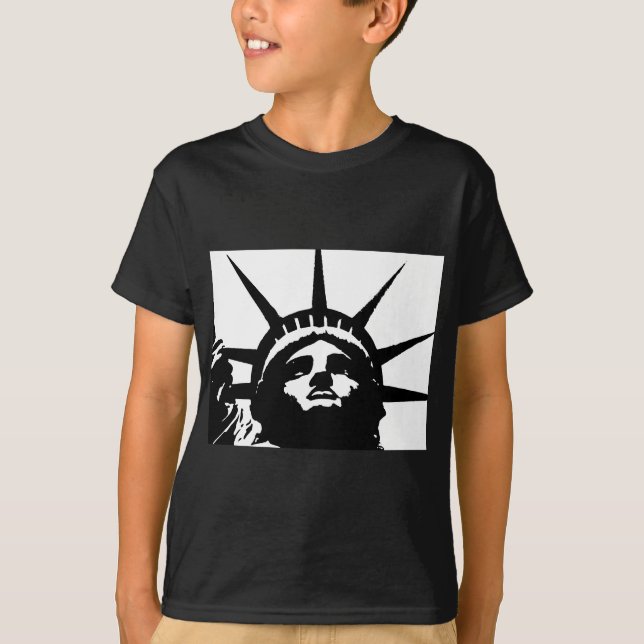 T-shirt Statue d'Art Pop Noir & Blanc de la Liberté (Devant)