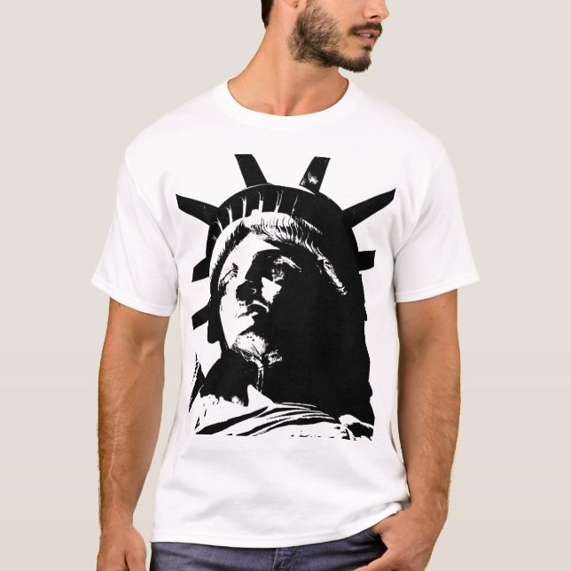 T-shirt Statue d'Art Pop Noir & Blanc de la Liberté (Devant)