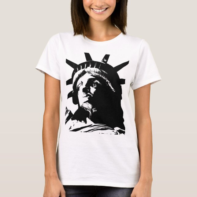 T-shirt Statue d'Art Pop Noir & Blanc de la Liberté (Devant)