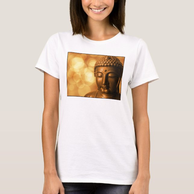 T-shirt Statue de Bouddha de bronze avec Arrière - plan de (Devant)