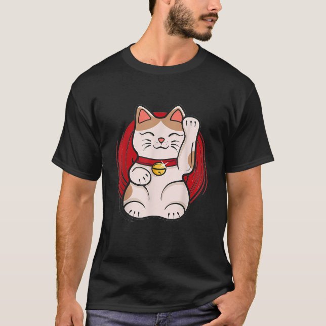 T-shirt Statue de chat chanceux Maneki Neko agitant de sty (Devant)