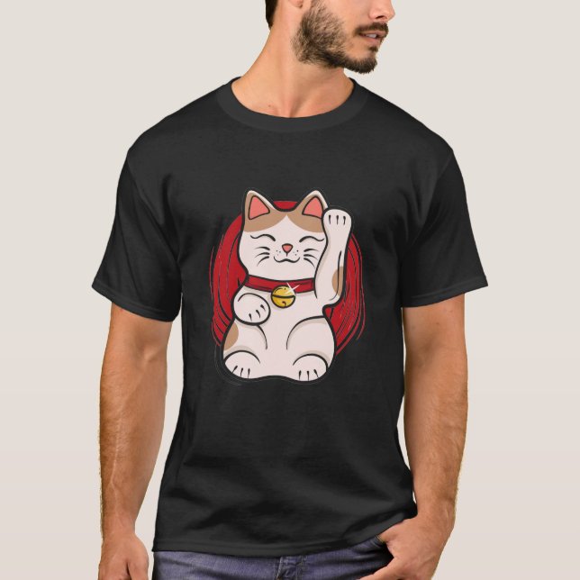 T-shirt Statue de chat chanceux Maneki Neko agitant de sty (Devant)