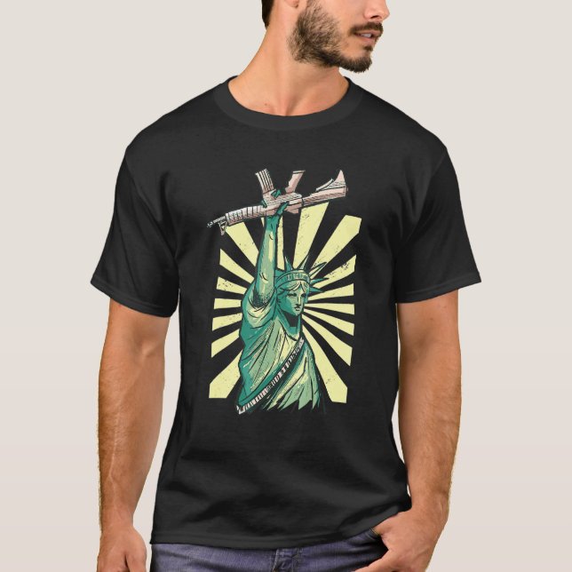 T-shirt Statue De La Liberté Ar-15 Gun Aimant Américain (Devant)