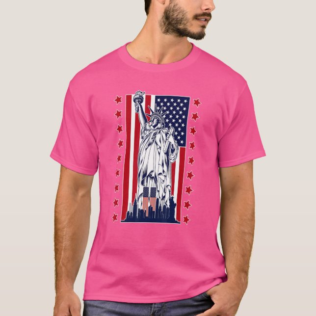 T-shirt Statue De La Liberté Avec Drapeau Américain (Devant)