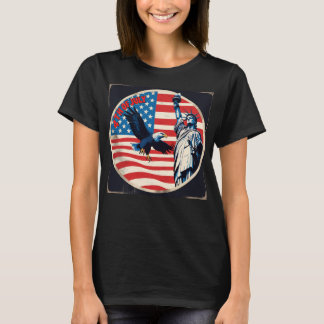 T-shirt Statue de la Liberté avec un aigle chauve devant