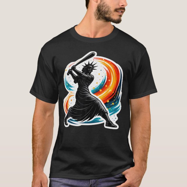 T-shirt Statue de la Liberté Batte de Baseball Balançant A (Devant)