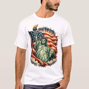 T-shirt Statue de la Liberté & Drapeau Américain Art Patri