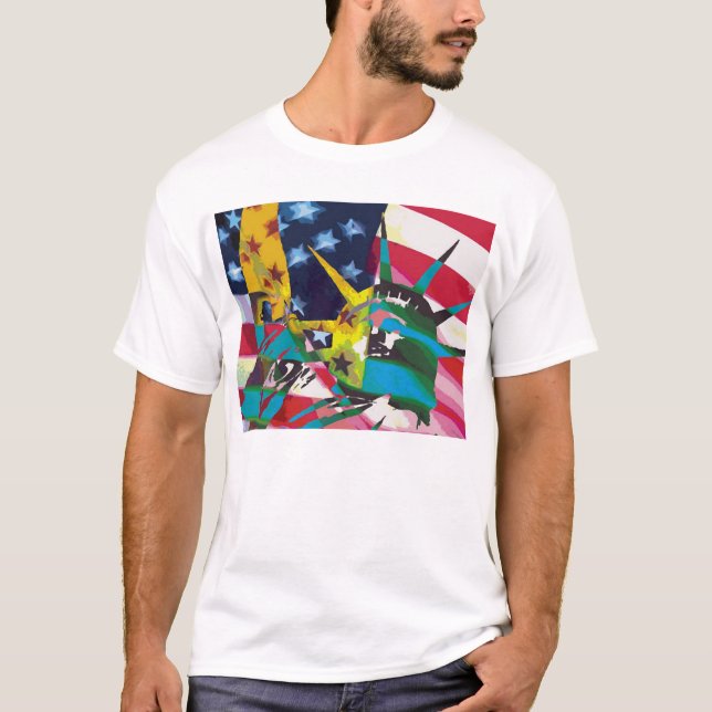 T-shirt Statue de la liberté et du drapeau Posterized (Devant)