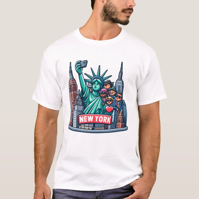 T-shirt Statue de la Liberté prend un selfie (Devant)