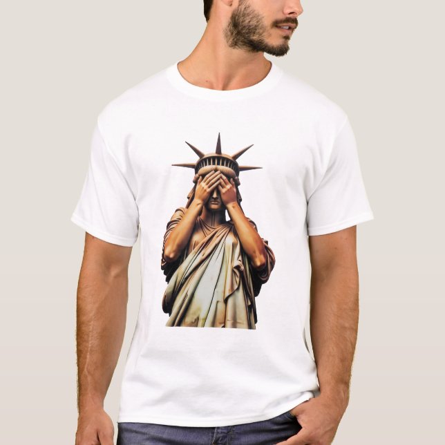 T-shirt Statue de la Liberté se couvrant le visage de hont (Devant)